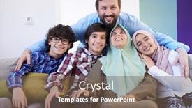  Presentation with muslim kids - PPT theme with muslim-family-portrait-with-arab background and a violet colored foreground