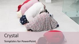  Presentation with muslim family - PPT theme consisting of muslim family praying together background and a soft green colored foreground