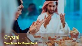  Presentation with family islamic - Presentation having muslim-family-praying-together background and a tawny brown colored foreground