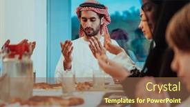  Presentation with family islamic - Presentation design enhanced with muslim-family-praying-together background and a violet colored foreground