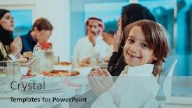  Presentation with family islamic - Presentation design enhanced with muslim-family-praying-together background and a light blue colored foreground