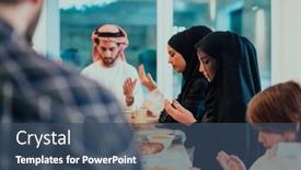  Presentation with family islamic - Presentation design having muslim-family-praying-together background and a ocean colored foreground