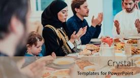  Presentation with family islamic - Slides with muslim-family-praying-together background and a coral colored foreground