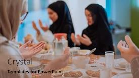  Presentation with family islamic - PPT theme with muslim-family-praying-together background and a coral colored foreground