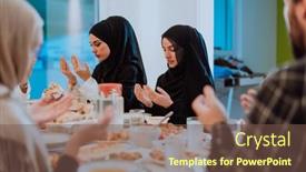  Presentation with family islamic - Presentation theme featuring muslim-family-praying-together background and a tawny brown colored foreground