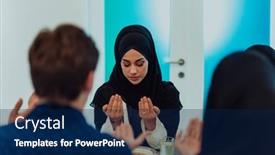  Presentation with family islamic - PPT theme with muslim-family-praying-together background and a navy blue colored foreground