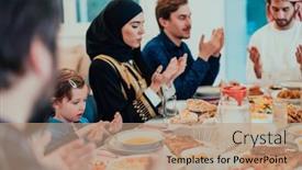  Presentation with family islamic - Presentation theme enhanced with muslim-family-praying-together background and a coral colored foreground