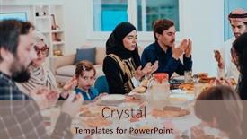  Presentation with family islamic - Slide deck having muslim-family-praying-together background and a coral colored foreground