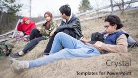  Presentation with muslim family - Audience pleasing presentation theme consisting of muslim-family-taking-a-rest backdrop and a mint green colored foreground