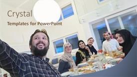  Presentation with muslim family - Amazing presentation theme having muslim-family-taking-selfie backdrop and a sky blue colored foreground