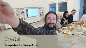  Presentation with muslim family - Presentation theme featuring muslim-family-taking-selfie background and a light gray colored foreground