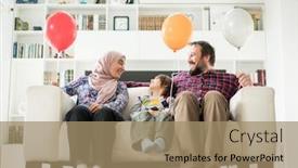  Presentation with muslim family - Slide set featuring muslim-family-with-balloons-sitting background and a coral colored foreground