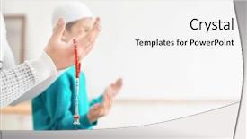  Presentation with omrah muslim people praying - Colorful slides enhanced with muslim father and son praying backdrop and a white colored foreground