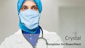  Presentation with muslim - PPT theme featuring muslim-female-doctor-weaing-protective background and a light gray colored foreground