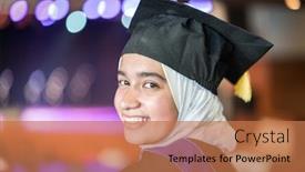  Presentation with ceremony - Presentation theme featuring muslim-female-student-on-graduation background and a coral colored foreground