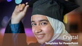  Presentation with ceremony - Cool new presentation theme with muslim-female-student-on-graduation backdrop and a tawny brown colored foreground