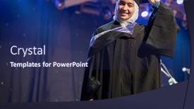  Presentation with ceremony - Amazing presentation theme having muslim-female-student-on-graduation backdrop and a navy blue colored foreground