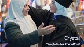  Presentation with ceremony - Cool new PPT theme with muslim-female-student-on-graduation backdrop and a wine colored foreground
