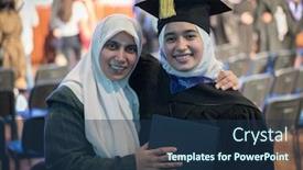  Presentation with ceremony - Amazing presentation design having muslim-female-student-on-graduation backdrop and a ocean colored foreground