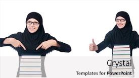  Presentation with muslim - Theme having muslim female student with book background and a  colored foreground