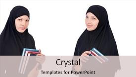  Presentation with muslim - Amazing PPT layouts having muslim female student with book backdrop and a  colored foreground