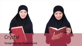  Presentation with female college student for health check up - Beautiful PPT layouts featuring muslim female student with book backdrop and a  colored foreground