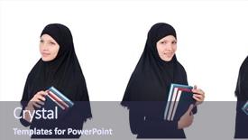  Presentation with muslim - Amazing slide set having muslim female student with book backdrop and a wine colored foreground