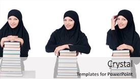  Presentation with female college student uti - Cool new slide set with muslim female student with book backdrop and a white colored foreground