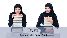 Presentation with worried female college student for health check up - Colorful PPT theme enhanced with muslim female student with book backdrop and a teal colored foreground