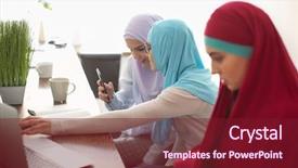  Presentation with muslim - Theme enhanced with muslim female students in traditional background and a tawny brown colored foreground