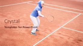  Presentation with professional tennis player athlete man - Audience pleasing presentation design consisting of muslim-female-tennis-player backdrop and a coral colored foreground