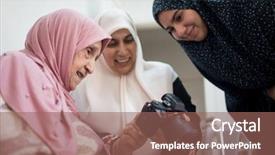  Presentation with muslim family - Beautiful PPT layouts featuring older care - muslim female three generations family backdrop and a coral colored foreground
