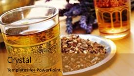  Presentation with tea - Audience pleasing PPT theme consisting of muslim food - closeup of some ornamented glasses backdrop and a gold colored foreground