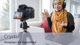 Presentation with muslim - Slide set consisting of muslim-girl-having-video-content background and a light gray colored foreground