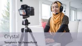  Presentation with muslim - Colorful slide set enhanced with muslim-girl-having-video-content backdrop and a light gray colored foreground