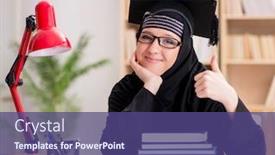 Presentation with hijab - Amazing PPT layouts having muslim girl in hijab studying preparing for exams backdrop and a violet colored foreground