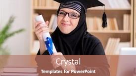  Presentation with hijab - PPT theme featuring muslim-girl-in-hijab-studying background and a coral colored foreground