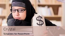  Presentation with hijab - PPT theme having muslim-girl-in-hijab-studying background and a soft green colored foreground