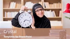  Presentation with hijab - Theme having muslim girl in hijab studying preparing for exams background and a coral colored foreground