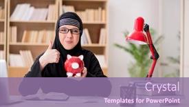  Presentation with hijab - Presentation theme enhanced with muslim-girl-in-hijab-studying background and a coral colored foreground