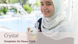  Presentation with joy - Amazing presentation theme having muslim-girl-in-joy backdrop and a sky blue colored foreground