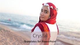  Presentation with muslim - Slides consisting of muslim-girl-on-sea background and a coral colored foreground