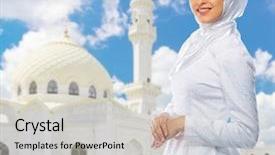  Presentation with mosque - Colorful slide set enhanced with muslim girl on white mosque backdrop and a  colored foreground
