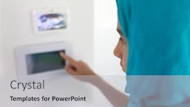  Presentation with video opening - Presentation design featuring muslim girl opening door with video call background and a light gray colored foreground
