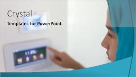  Presentation with video opening - Cool new PPT theme with muslim girl opening door with video call backdrop and a white colored foreground