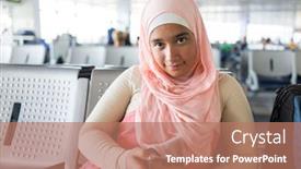  Presentation with traveler - Presentation design with muslim girl traveler background and a coral colored foreground