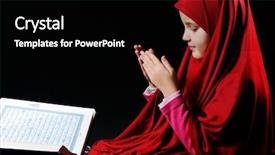  Presentation with muslim - Beautiful PPT layouts featuring muslim girl with holy book backdrop and a black colored foreground