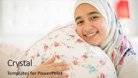  Presentation with bedroom modern - Theme with muslim girls - beautiful arabic girl on bed background and a lemonade colored foreground