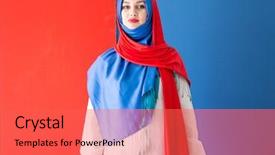  Presentation with middle eastern traditional dishes falafel - Colorful PPT theme enhanced with muslim girls - beautiful middle eastern girl backdrop and a red colored foreground