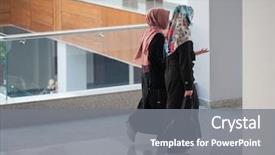  Presentation with university - Cool new PPT layouts with muslim girls - students at modern university backdrop and a gray colored foreground